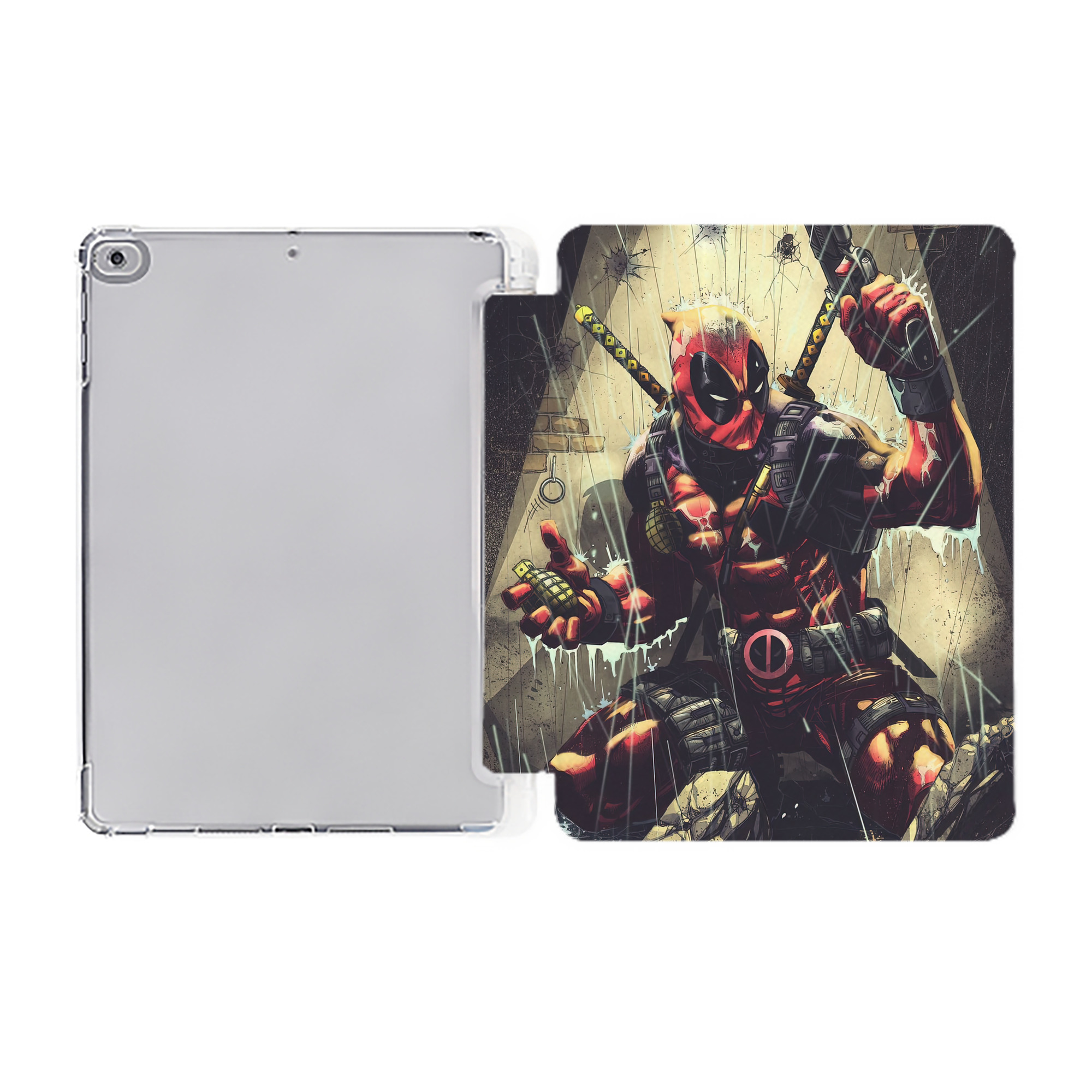 （画像用） Deadpool デッドプール IPad ケース ペン収納付き 三つ折りスタンド PUレザー×シリコン 対応機種9.5/10.5/10.9インチ